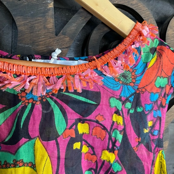 Tunic Blouse Bold Floral Colorful Summer Vacation Bohemian Embellished - Picture 11 of 12